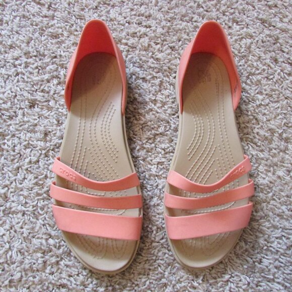 Crocs 9 Iconic Comfort Tulum Peach Orange Synthetic Flat Sandals Slip On - Picture 4 of 4